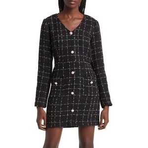 Zoe and Claire Black Tweed Mini Dress Long Sleeve V neck L